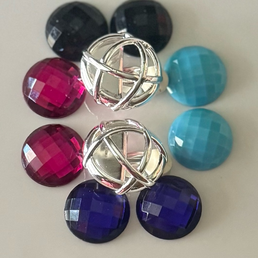 Elegant Joan Rivers Silver-Tone Cage Interchangeable Faceted Beads Stud Set
